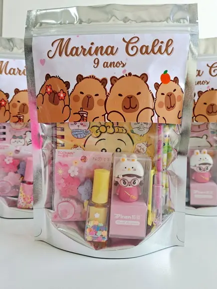 Kit Papelaria Fofa Saquinho Zip Personalizado Capivara