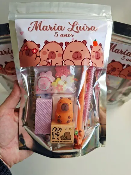 Kit Papelaria Fofa Saquinho Zip Personalizado Capivara