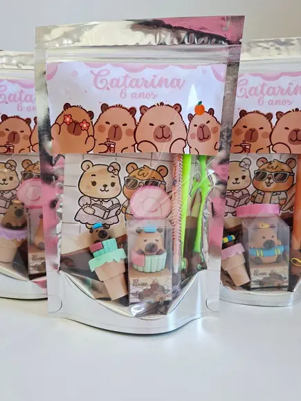 Kit Papelaria Fofa Saquinho Zip Personalizado Capivara