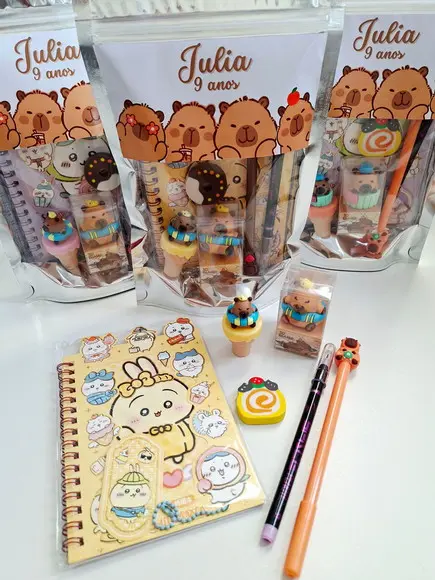 Kit Papelaria Fofa Saquinho Zip Personalizado Capivara