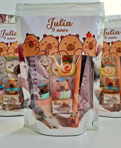 Kit Papelaria Fofa Saquinho Zip Personalizado Capivara