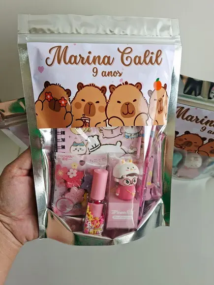 Kit Papelaria Fofa Saquinho Zip Personalizado Capivara