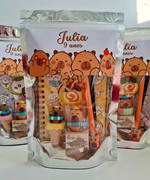 Kit Papelaria Fofa Saquinho Zip Personalizado Capivara