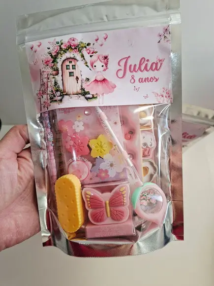 Kit Papelaria Fofa Saquinho Zip Personalizado Fada