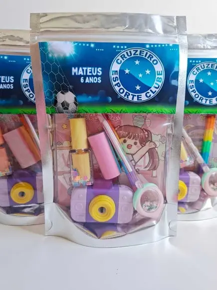 Kit Papelaria Fofa Saquinho Zip Personalizado Futebol