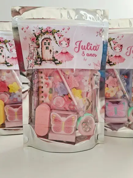 Kit Papelaria Fofa Saquinho Zip Personalizado Fada