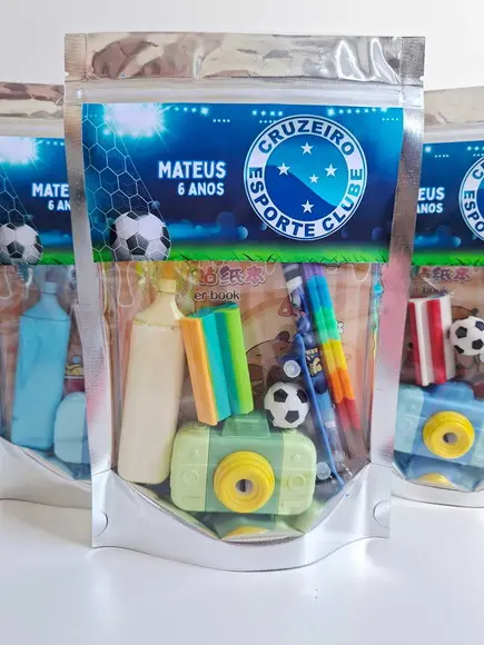 Kit Papelaria Fofa Saquinho Zip Personalizado Futebol