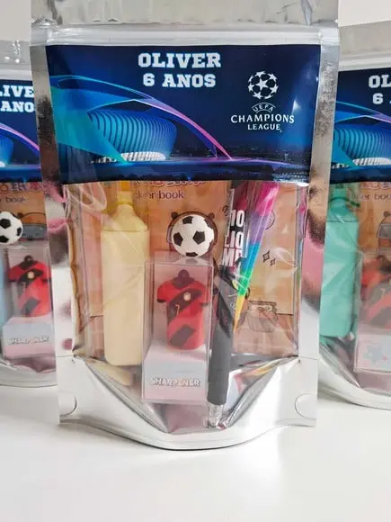 Kit Papelaria Fofa Saquinho Zip Personalizado Futebol