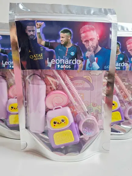 Kit Papelaria Fofa Saquinho Zip Personalizado Futebol