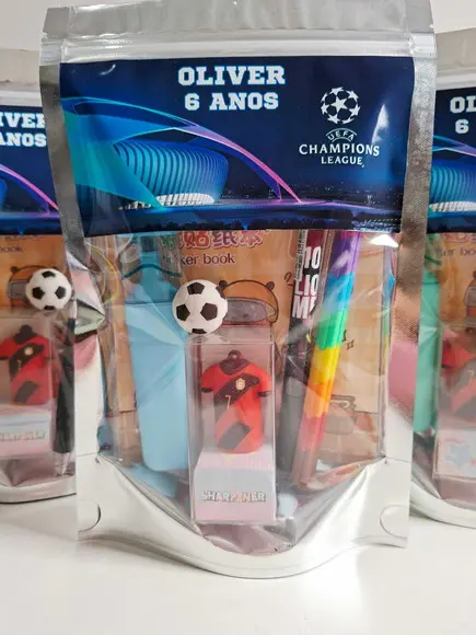 Kit Papelaria Fofa Saquinho Zip Personalizado Futebol