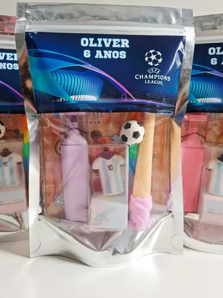 Kit Papelaria Fofa Saquinho Zip Personalizado Futebol