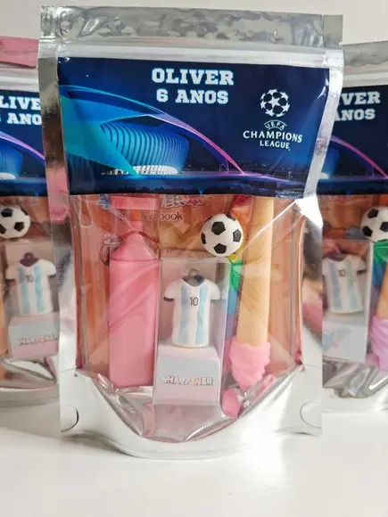 Kit Papelaria Fofa Saquinho Zip Personalizado Futebol