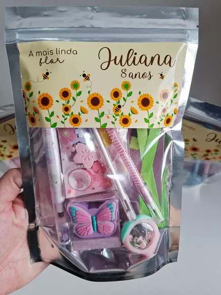 Kit Papelaria Fofa Saquinho Zip Personalizado Girassol