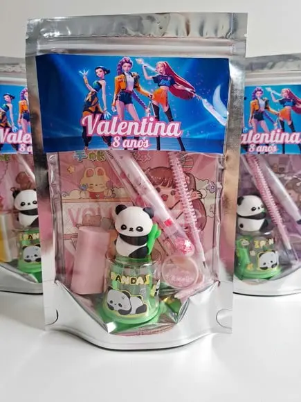 Kit Papelaria Fofa Saquinho Zip Personalizado Guerreiras Kpo