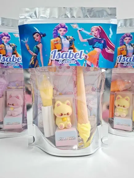 Kit Papelaria Fofa Saquinho Zip Personalizado Guerreiras Kpo