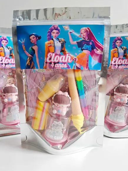 Kit Papelaria Fofa Saquinho Zip Personalizado Guerreiras Kpo