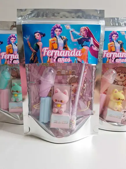 Kit Papelaria Fofa Saquinho Zip Personalizado Guerreiras Kpo