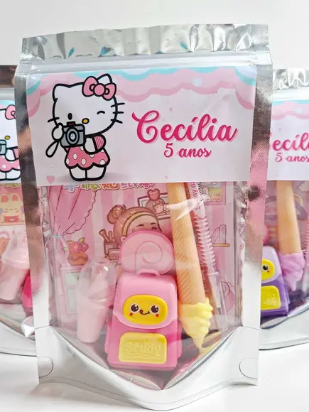 Kit Papelaria Fofa Saquinho Zip Personalizado Hello Kitty