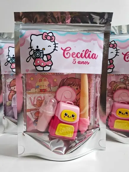 Kit Papelaria Fofa Saquinho Zip Personalizado Hello Kitty