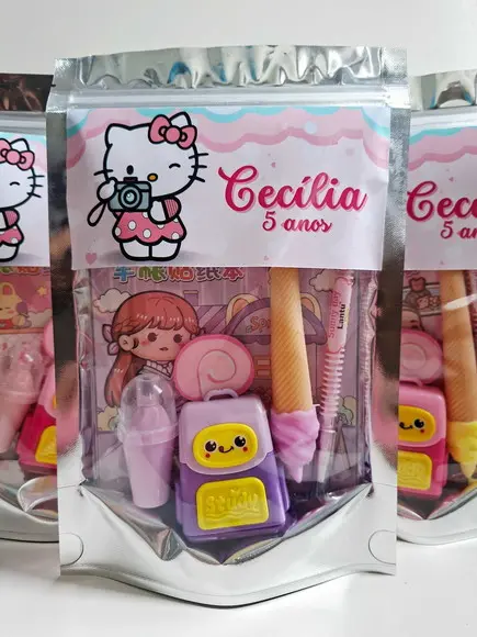 Kit Papelaria Fofa Saquinho Zip Personalizado Hello Kitty
