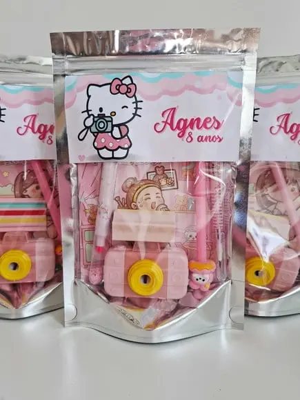 Kit Papelaria Fofa Saquinho Zip Personalizado Hello Kitty