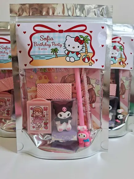 Kit Papelaria Fofa Saquinho Zip Personalizado Hello Kitty