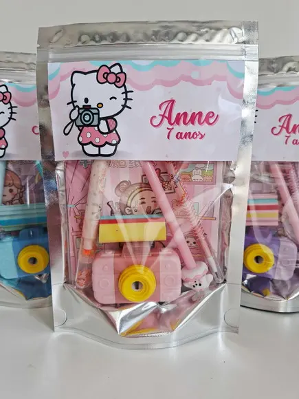 Kit Papelaria Fofa Saquinho Zip Personalizado Hello Kitty