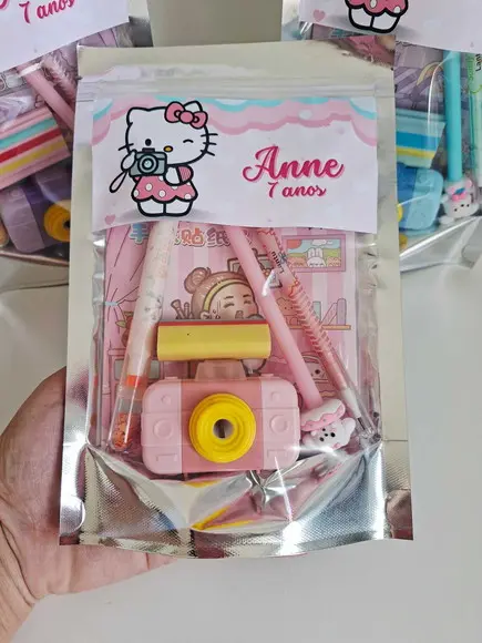 Kit Papelaria Fofa Saquinho Zip Personalizado Hello Kitty