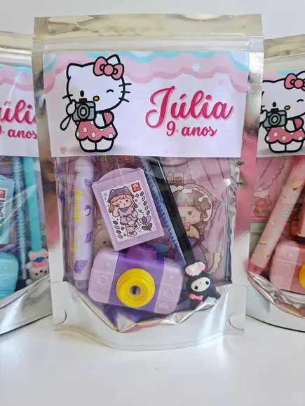 Kit Papelaria Fofa Saquinho Zip Personalizado Hello Kitty