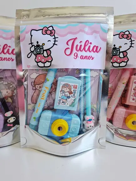 Kit Papelaria Fofa Saquinho Zip Personalizado Hello Kitty