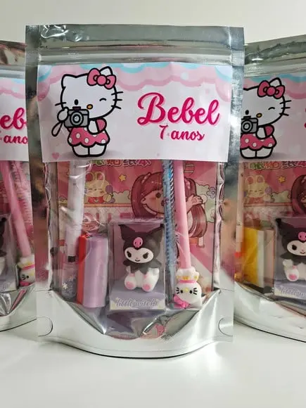 Kit Papelaria Fofa Saquinho Zip Personalizado Hello Kitty