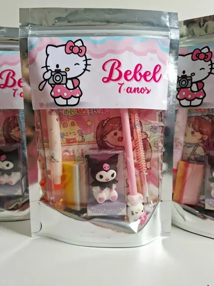 Kit Papelaria Fofa Saquinho Zip Personalizado Hello Kitty