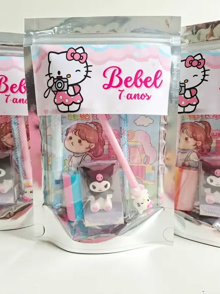 Kit Papelaria Fofa Saquinho Zip Personalizado Hello Kitty