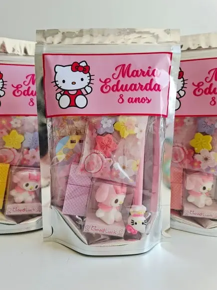 Kit Papelaria Fofa Saquinho Zip Personalizado Hello Kitty