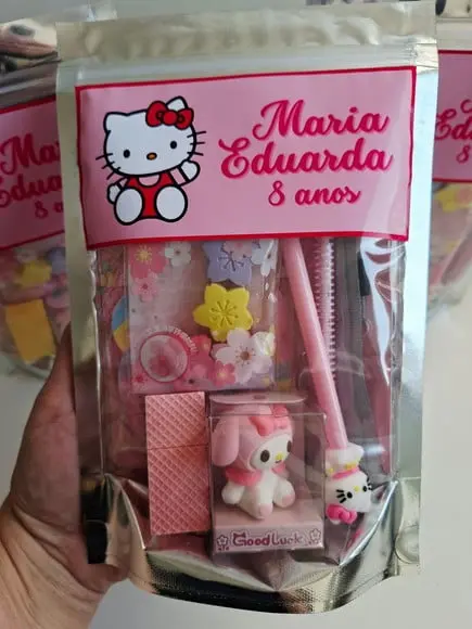 Kit Papelaria Fofa Saquinho Zip Personalizado Hello Kitty