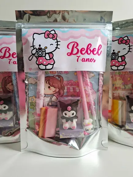 Kit Papelaria Fofa Saquinho Zip Personalizado Hello Kitty