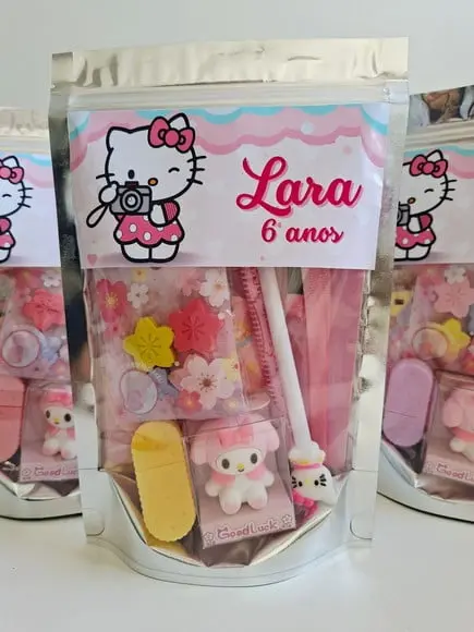 Kit Papelaria Fofa Saquinho Zip Personalizado Hello Kitty