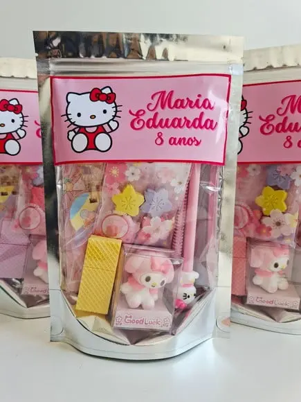 Kit Papelaria Fofa Saquinho Zip Personalizado Hello Kitty