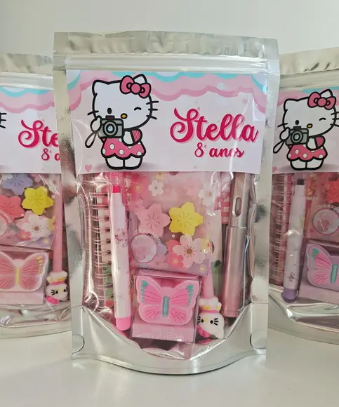 Kit Papelaria Fofa Saquinho Zip Personalizado Hello Kitty