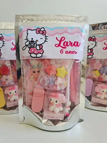 Kit Papelaria Fofa Saquinho Zip Personalizado Hello Kitty
