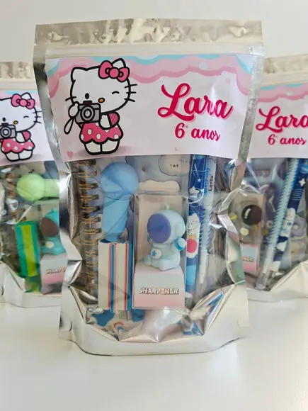 Kit Papelaria Fofa Saquinho Zip Personalizado Hello Kitty
