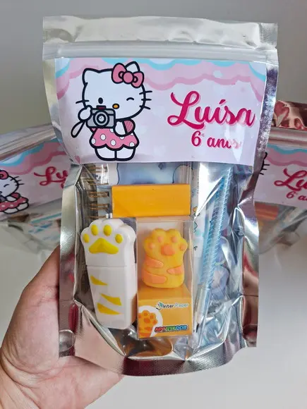 Kit Papelaria Fofa Saquinho Zip Personalizado Hello Kitty un