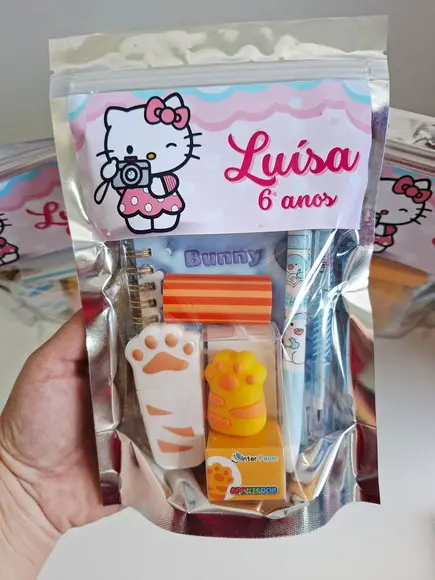 Kit Papelaria Fofa Saquinho Zip Personalizado Hello Kitty un