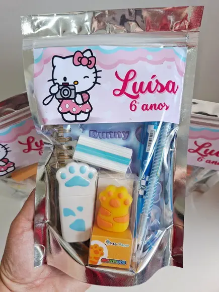 Kit Papelaria Fofa Saquinho Zip Personalizado Hello Kitty un