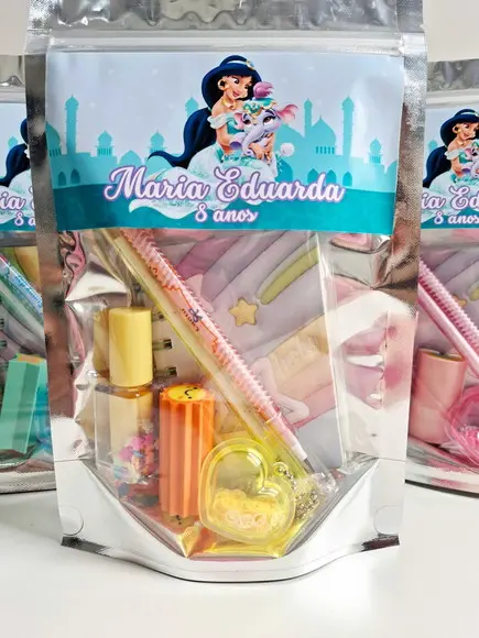Kit Papelaria Fofa Saquinho Zip Personalizado Jasmine Aladin