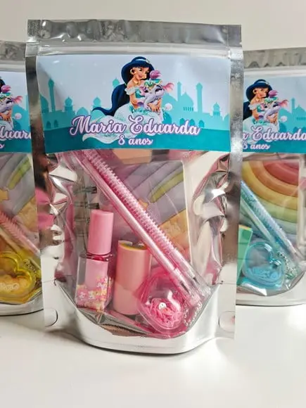 Kit Papelaria Fofa Saquinho Zip Personalizado Jasmine Aladin