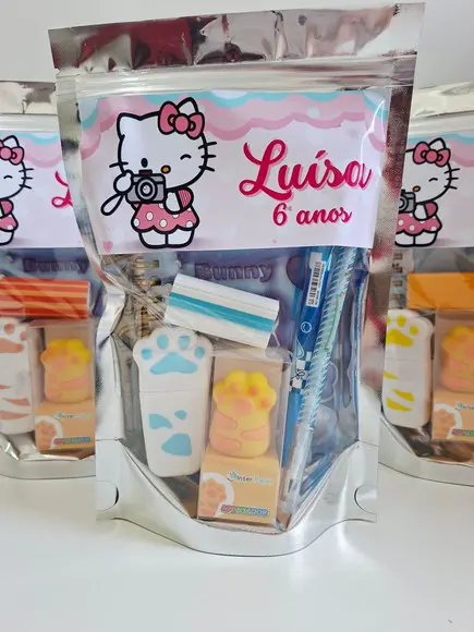 Kit Papelaria Fofa Saquinho Zip Personalizado Hello Kitty un