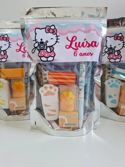 Kit Papelaria Fofa Saquinho Zip Personalizado Hello Kitty un