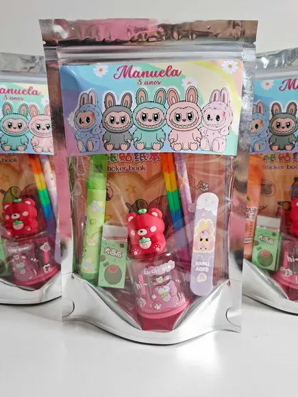 Kit Papelaria Fofa Saquinho Zip Personalizado Labubu