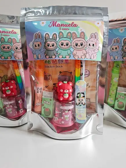 Kit Papelaria Fofa Saquinho Zip Personalizado Labubu